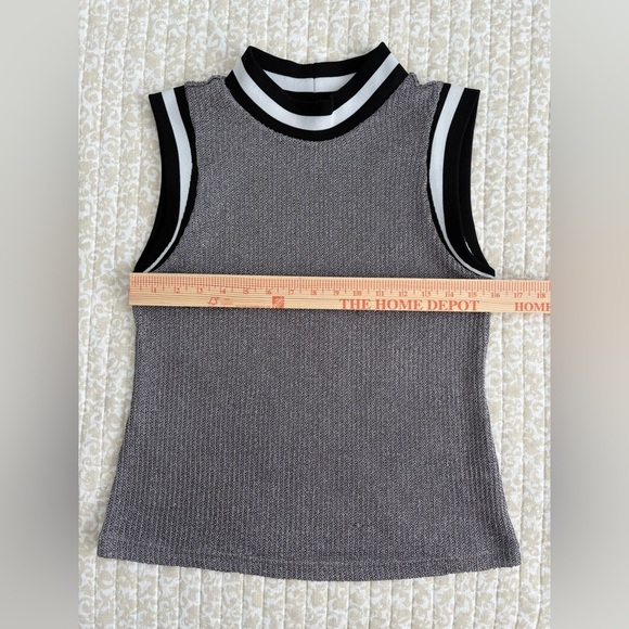 BB Dakota for Anthropologie Metallic Lurex Knit Varsity Tank Top | Silver | M - Picture 11 of 16